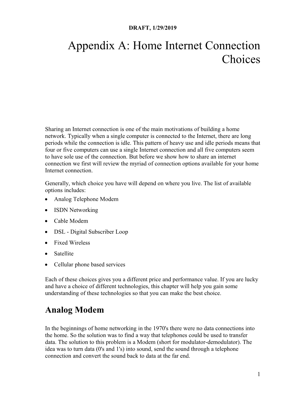 Appendix A: Home Internet Connection Choices