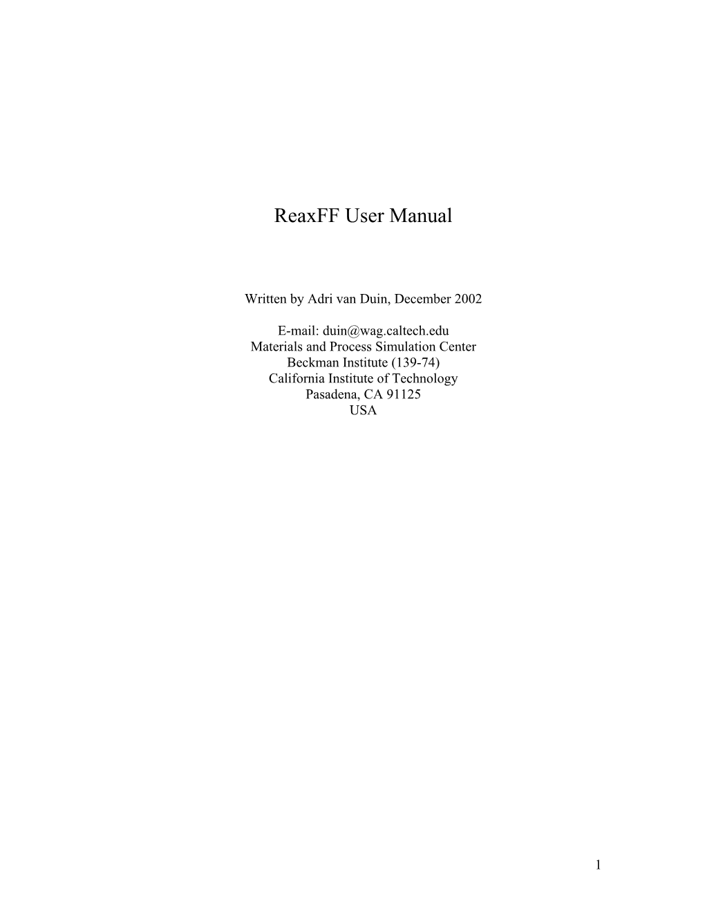 Reaxff User Manual