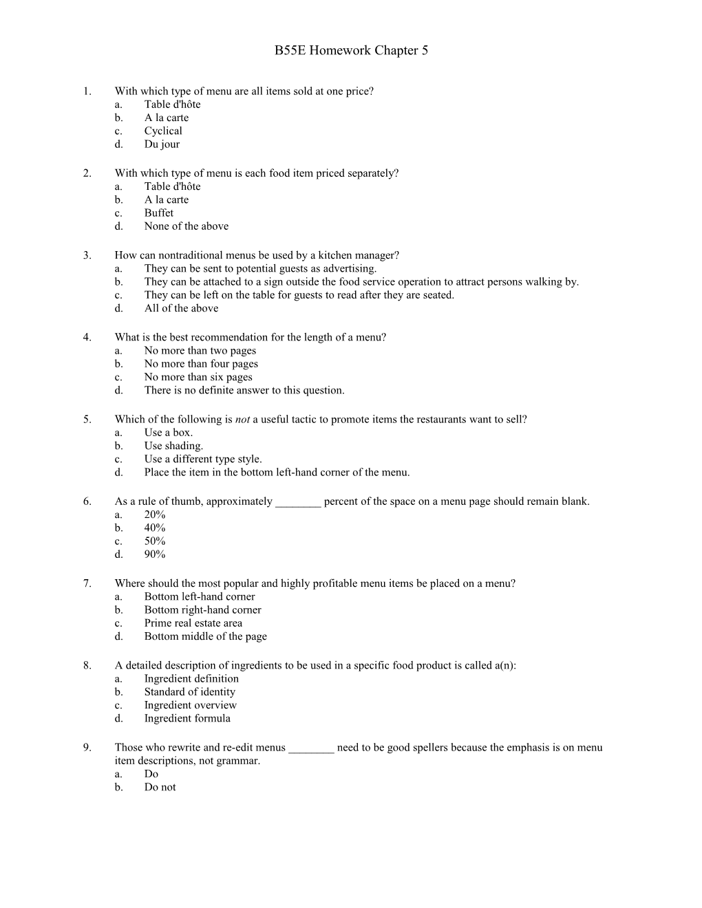 B55E Homework Chapter 5