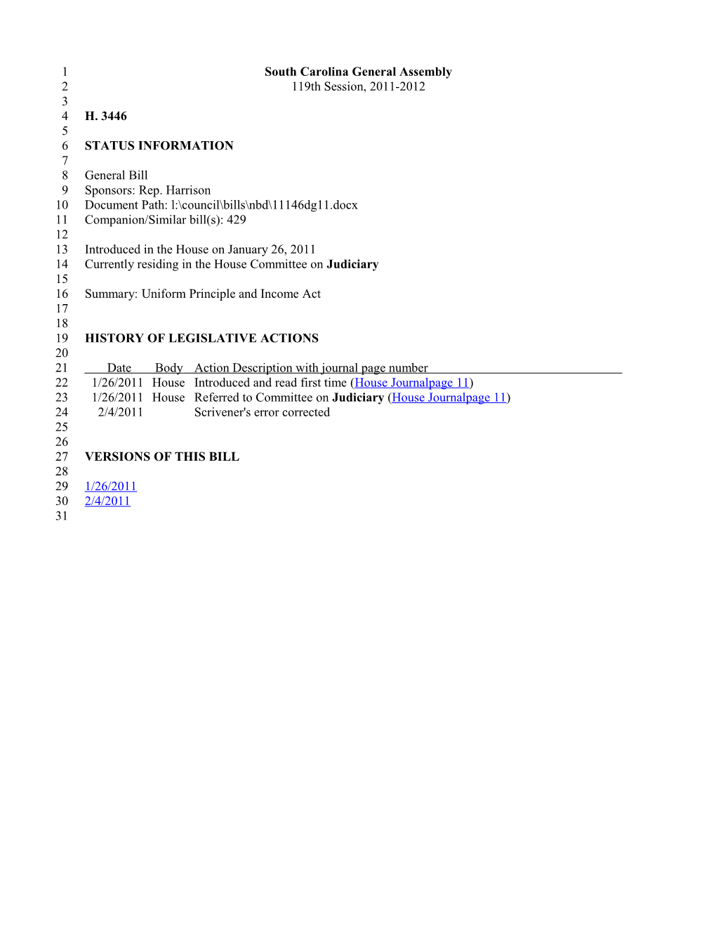 2011-2012 Bill 3446: Uniform Principle and Income Act - South Carolina Legislature Online