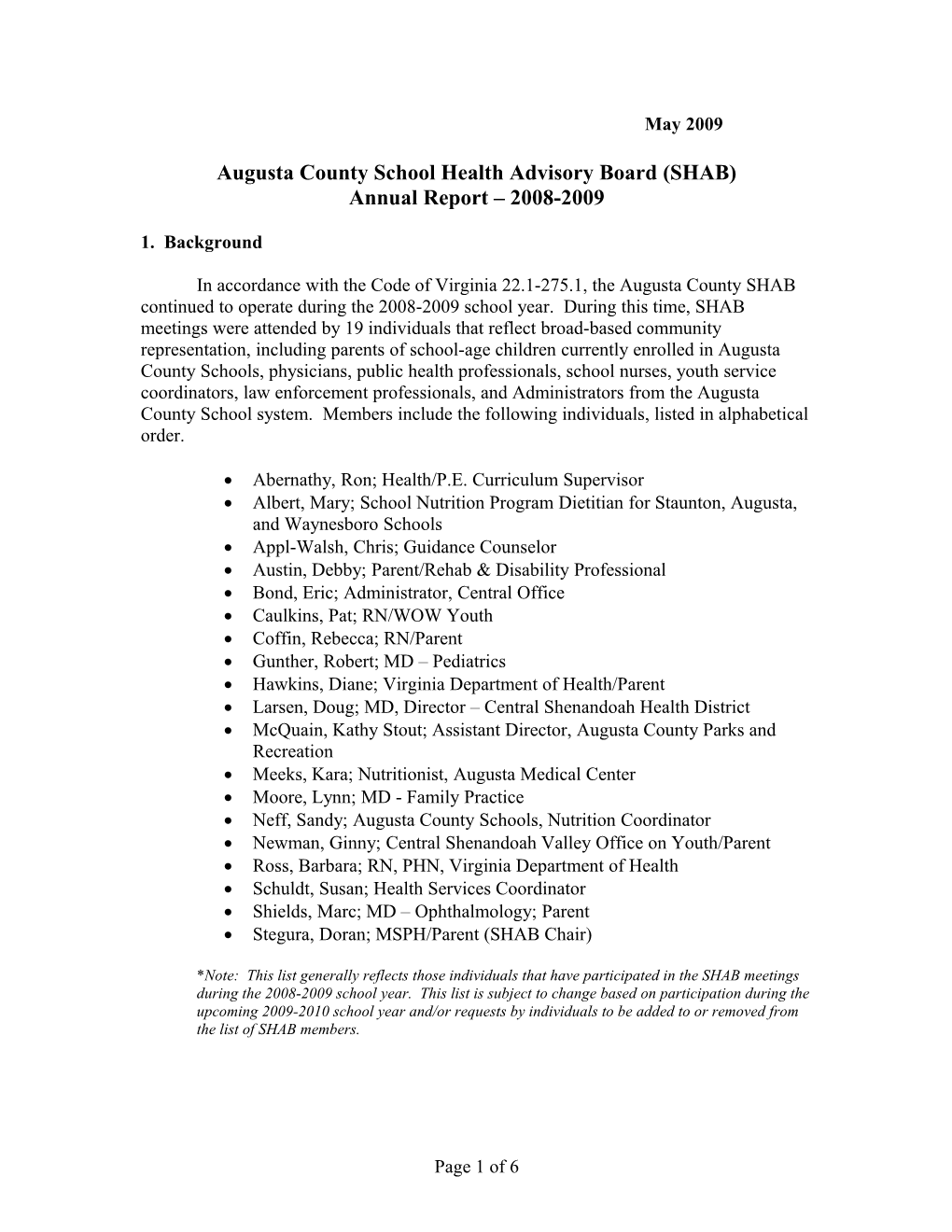 Augusta County School Health Advisory Board (SHAB)