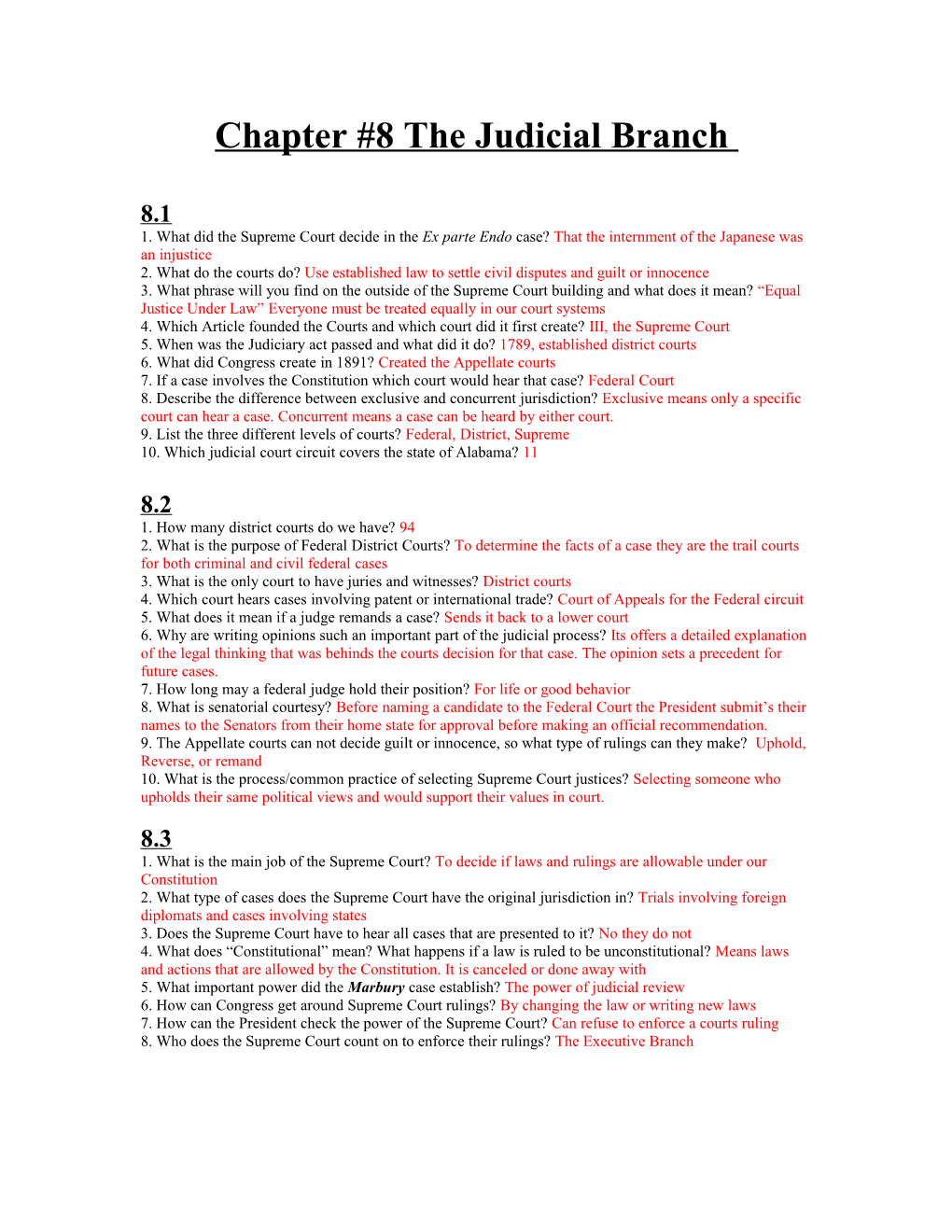 Chapter #8 the Judicial Branch