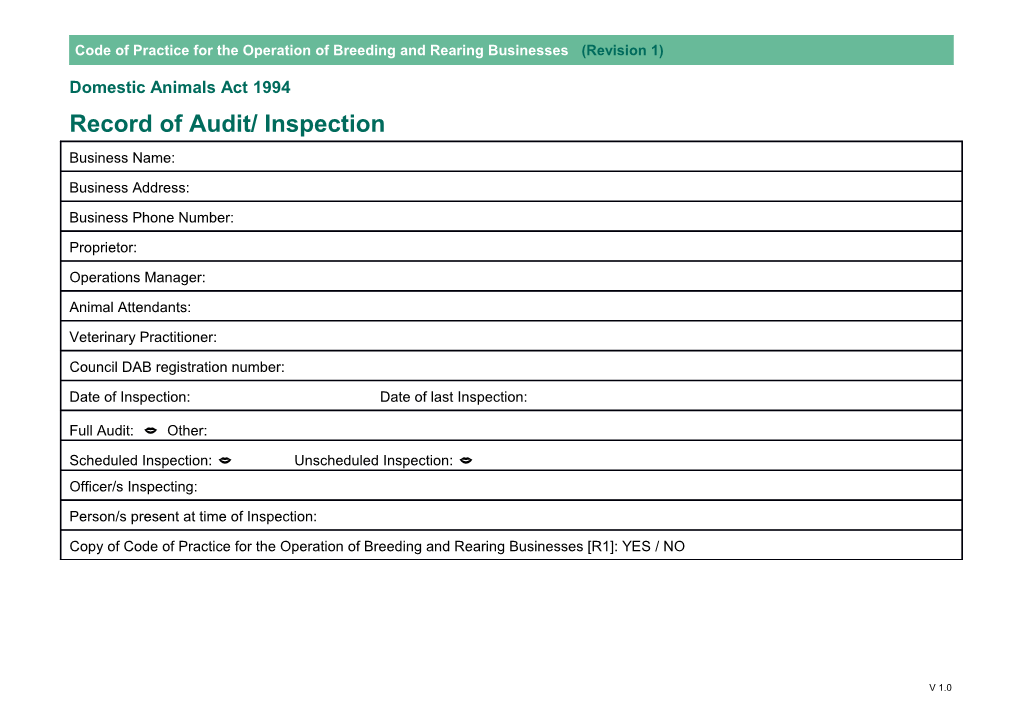 Record of Audit/Inspectionv 1.3 Page 1 of 96