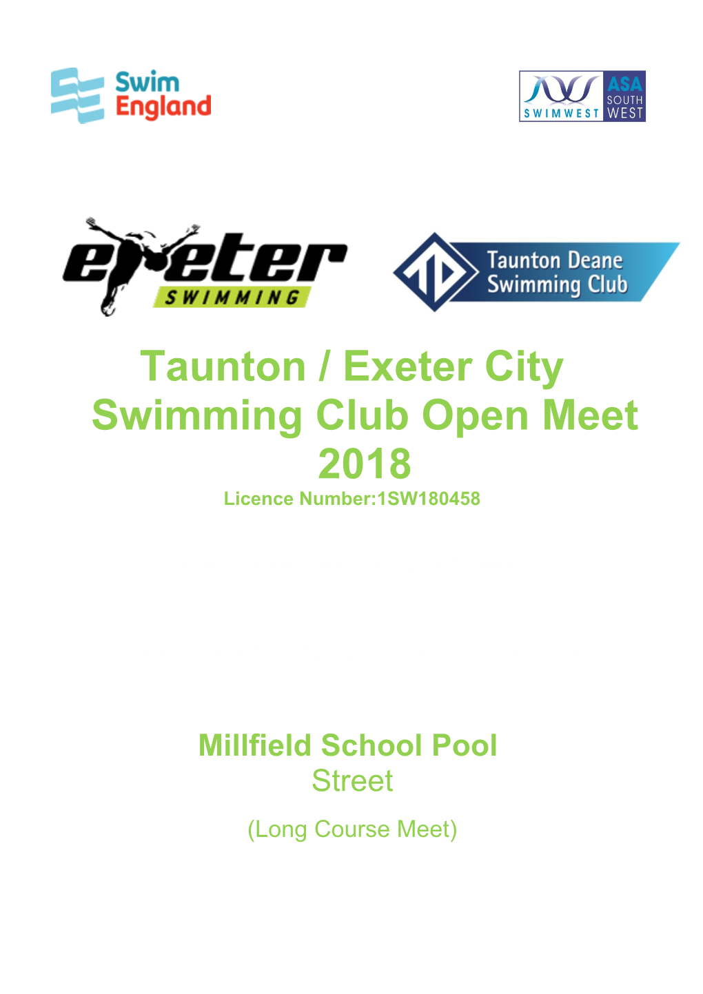 Taunton / Exeter City Swimming Club Open Meet 2018