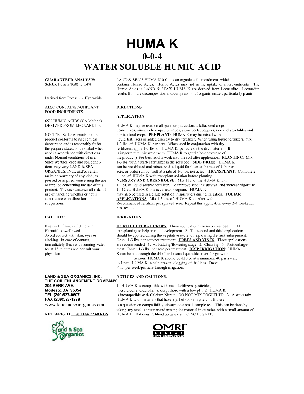 Water Soluble Humic Acid