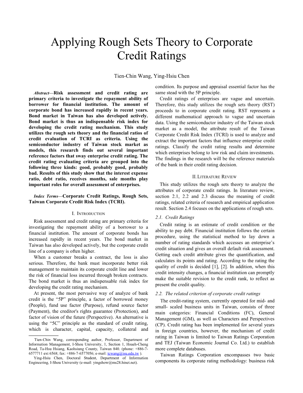 Applying Rough Sets Theory to Corporate Credit Ratings