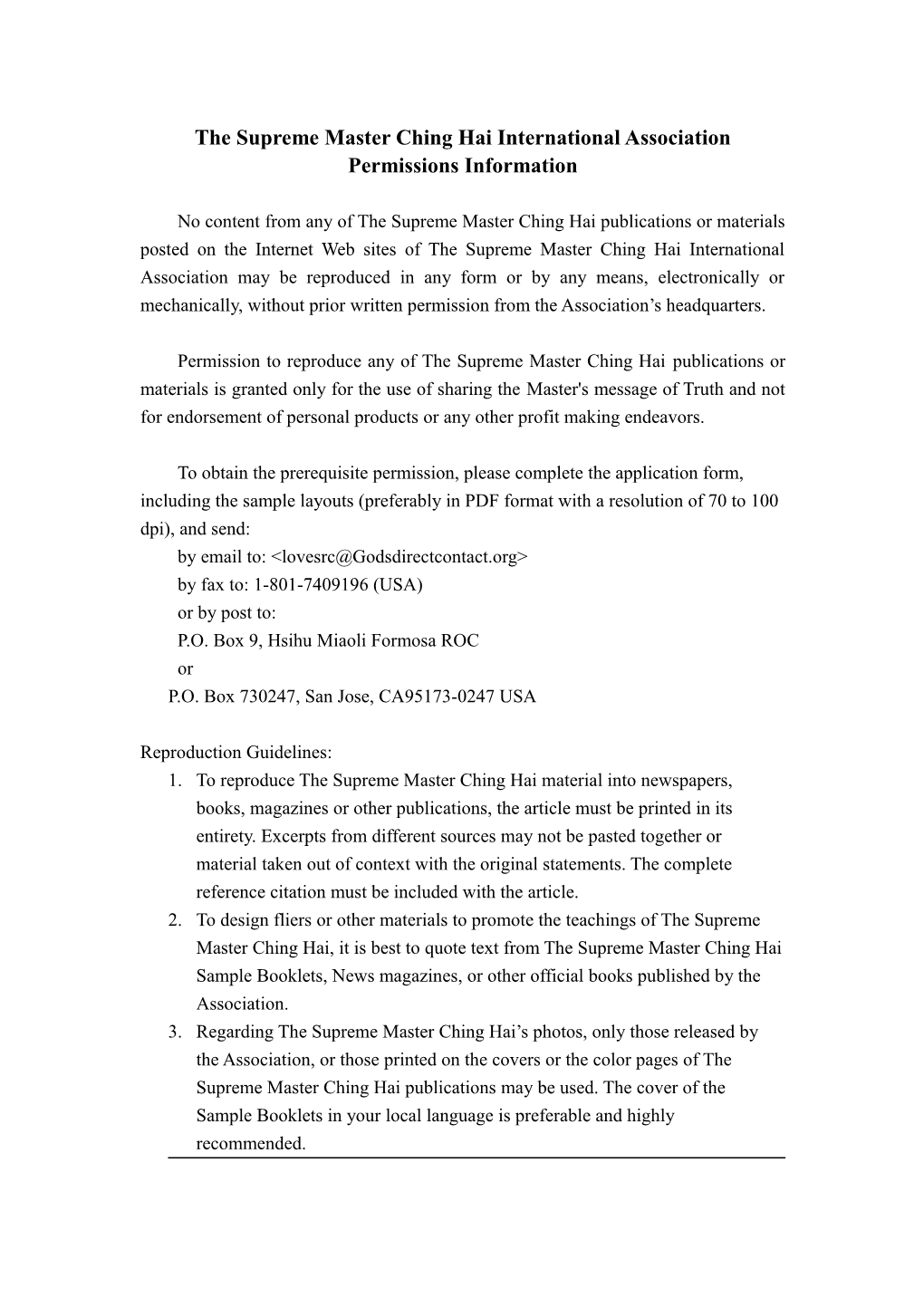 The Supreme Master Ching Hai International Association