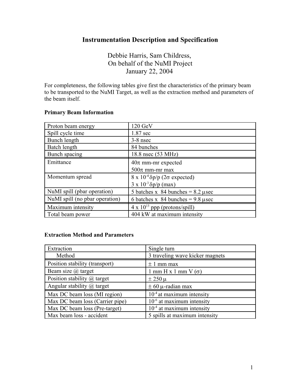 Instrumentation Description and Specification