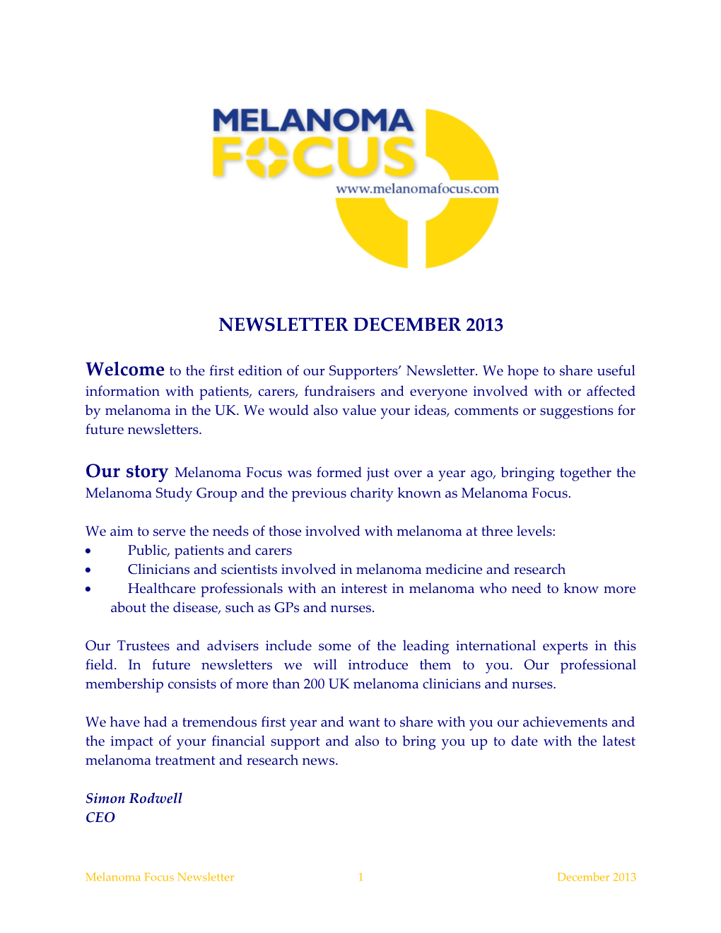 Melanoma Focus Supporters Newsletter December 2013
