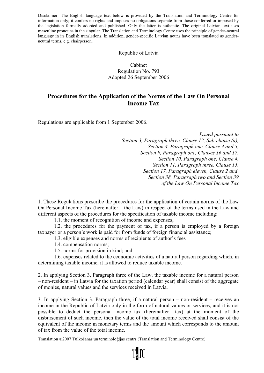 Procedures for the Application of the Norms of the Law on Personal Income Tax