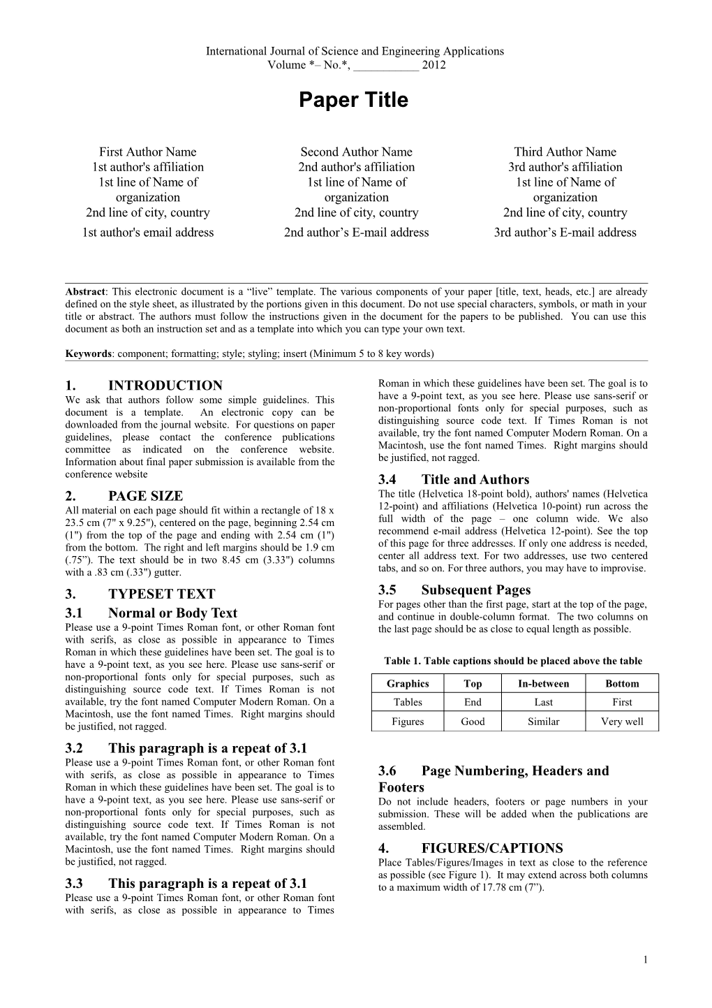 International Journal of Science and Engineering Applications Volume * No.*, ______2012