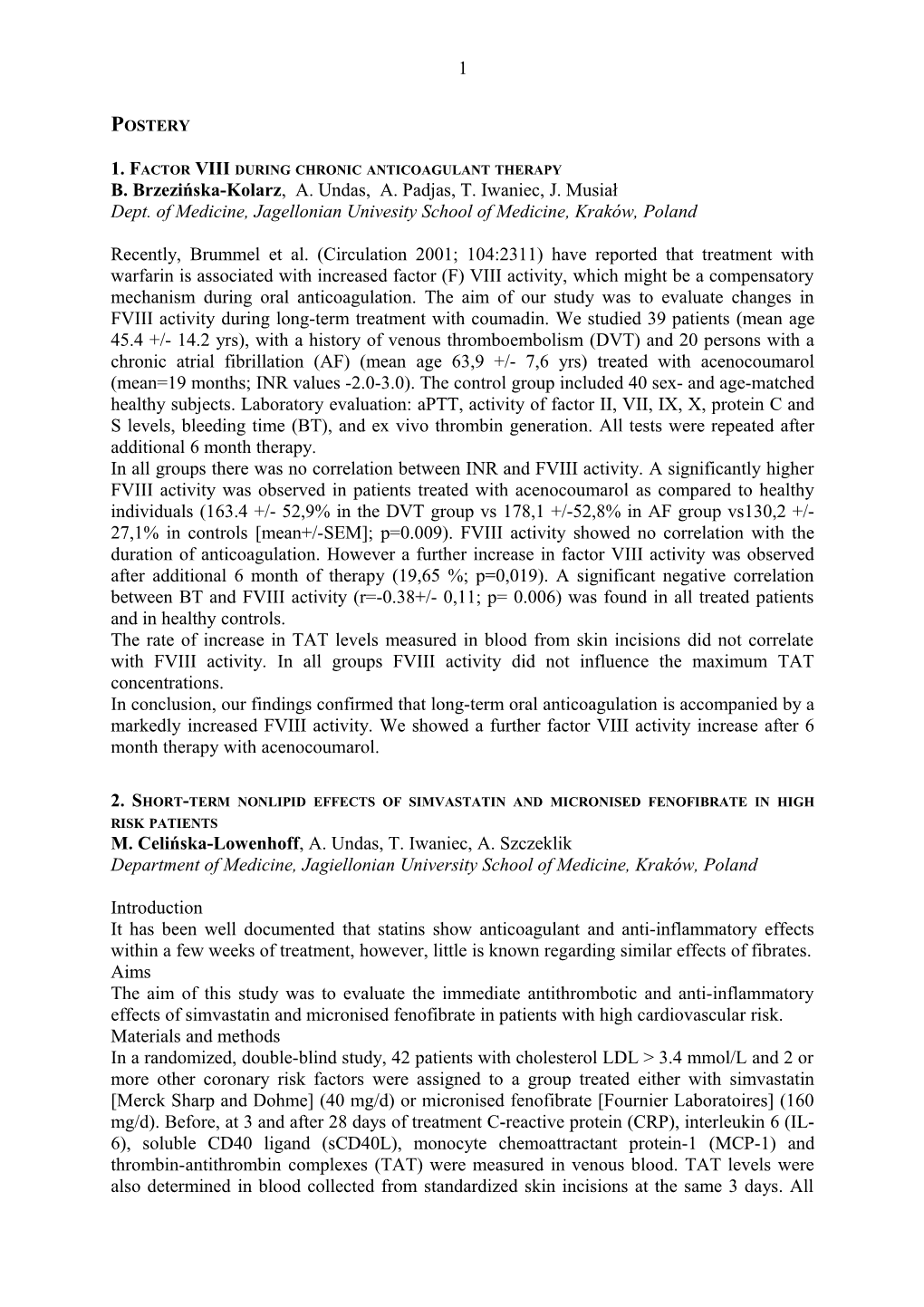 1. Factor VIII During Chronic Anticoagulant Therapy