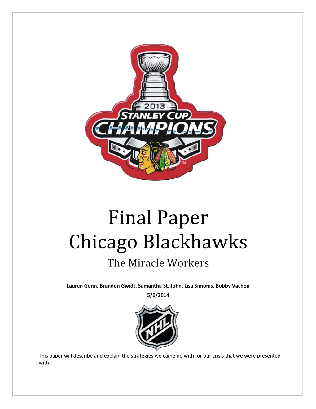 Final Paper Chicago Blackhawks