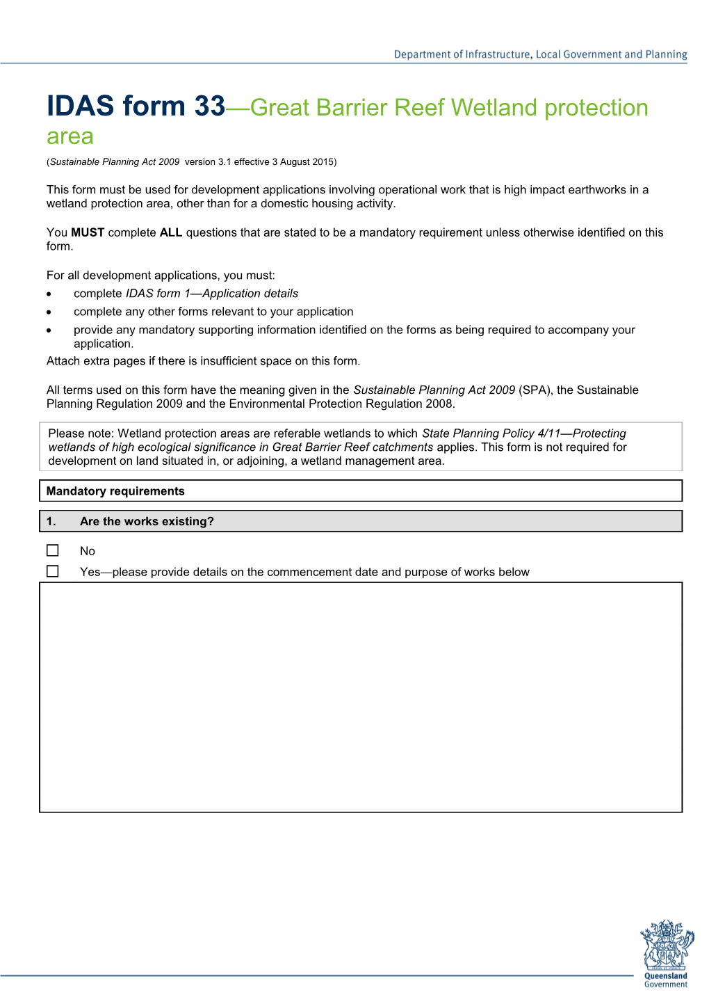 IDAS Form 33 - Great Barrier Reef Wetland Protection Area