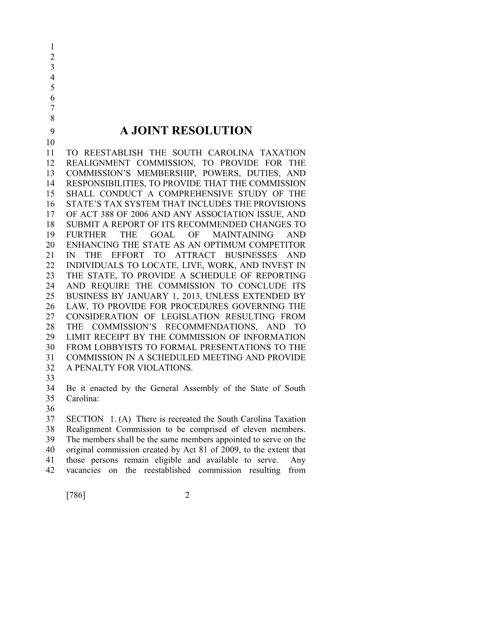 2011-2012 Bill 786: Taxation Realignment Commission - South Carolina Legislature Online