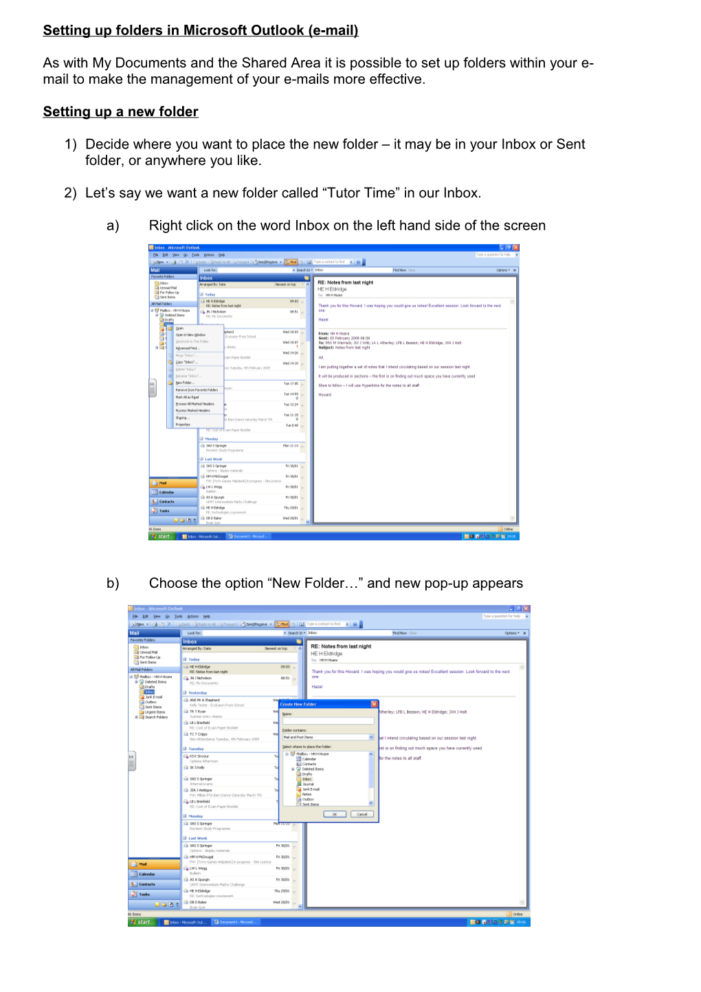 Setting up Folders in Microsoft Outlook (E-Mail)