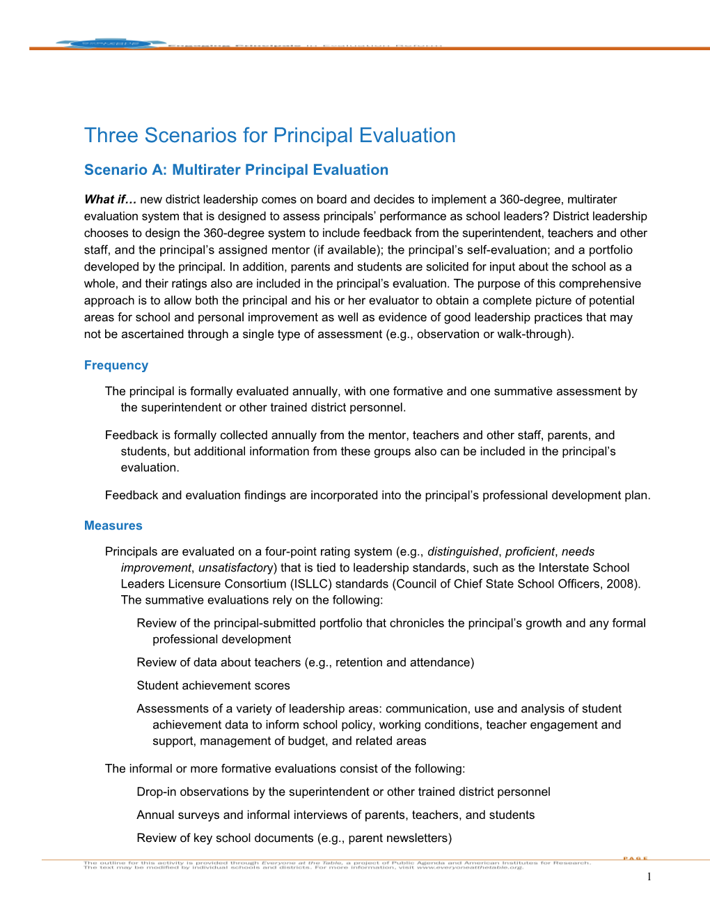 Scenario A: Multirater Principal Evaluation