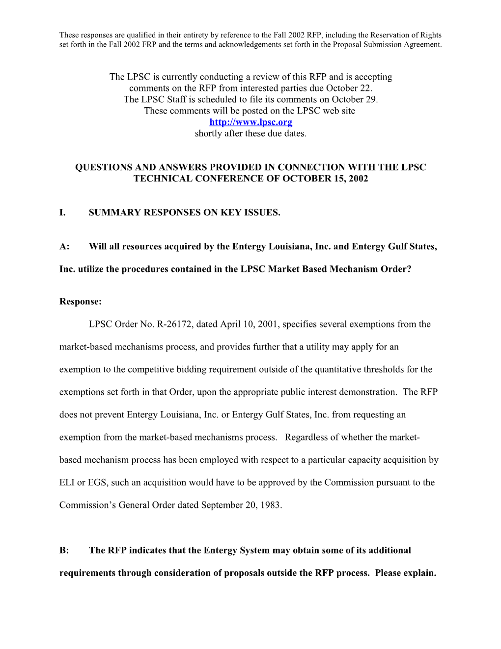 Question: Will All Resources Acquired by ESI Utilize the Procedures Contained in the LPSC