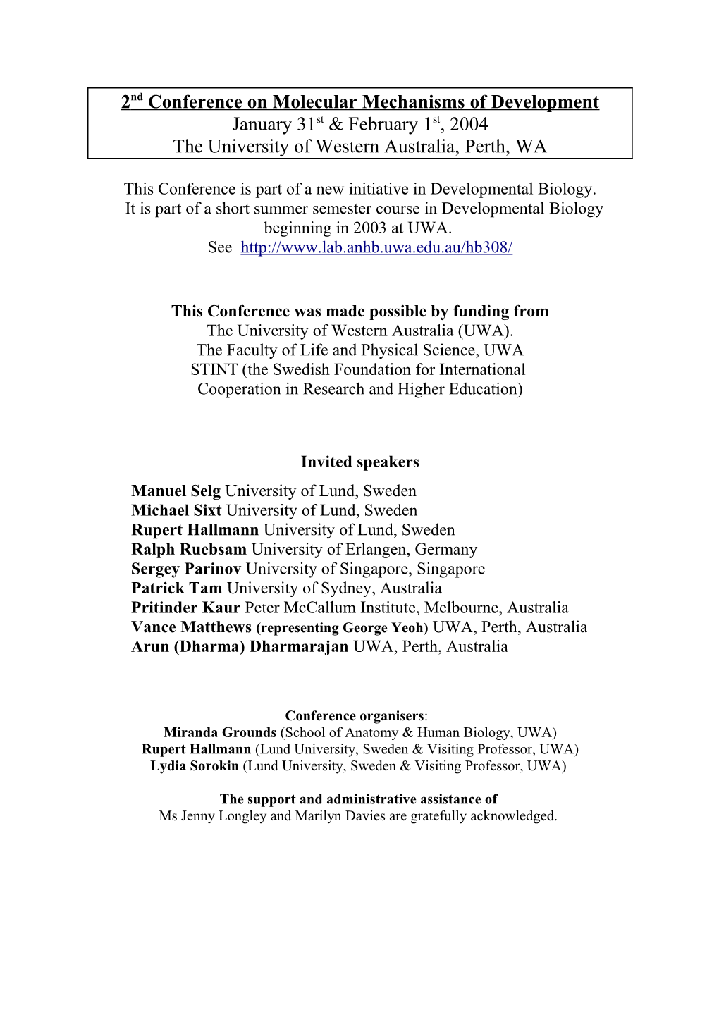 2Nd Conference on Molecular Mechanisms of Development