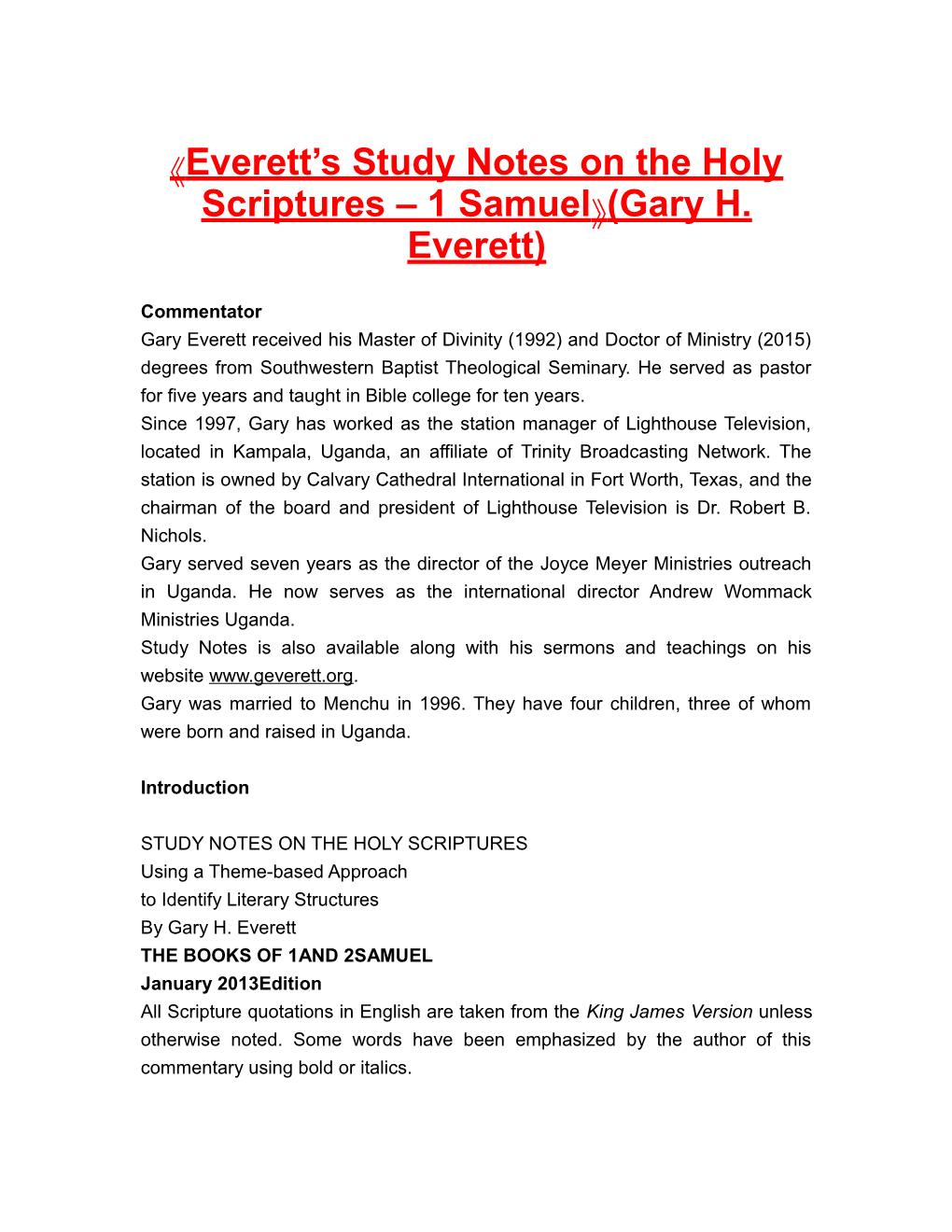 Everett S Study Notes on the Holy Scriptures 1 Samuel (Gary H. Everett)
