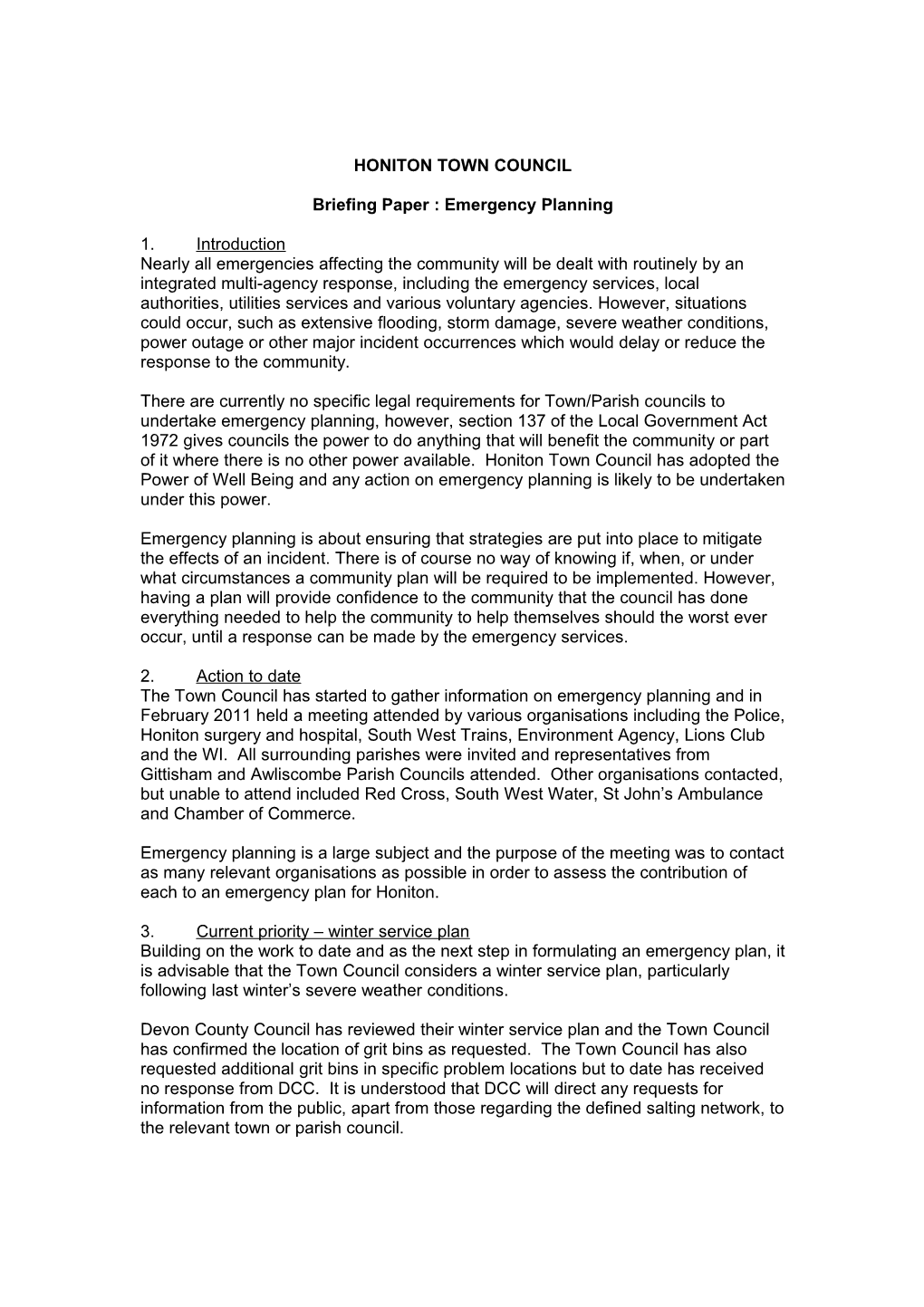 Briefing Paper : Emergency Planning
