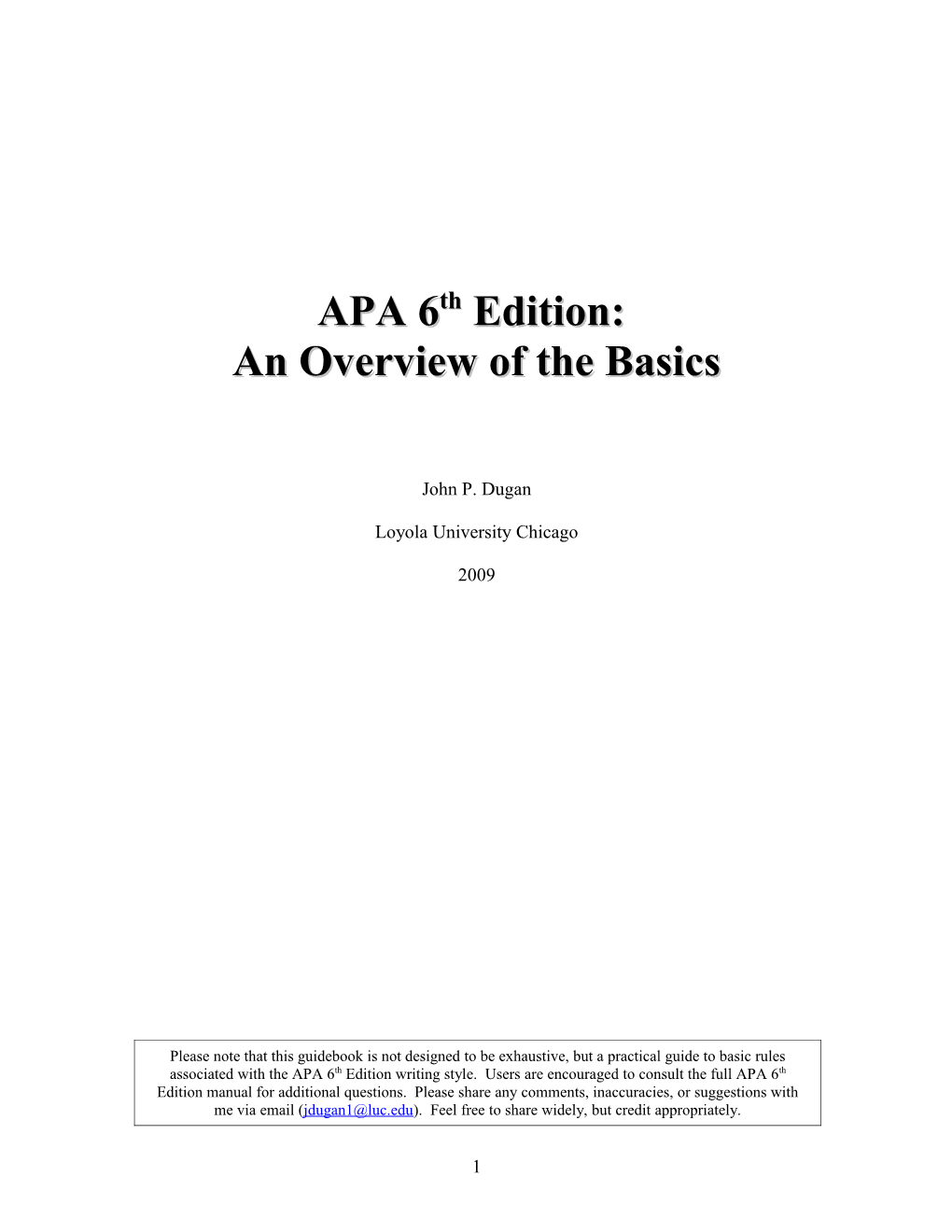 APA 5Th Edition: an Overview of the Basics