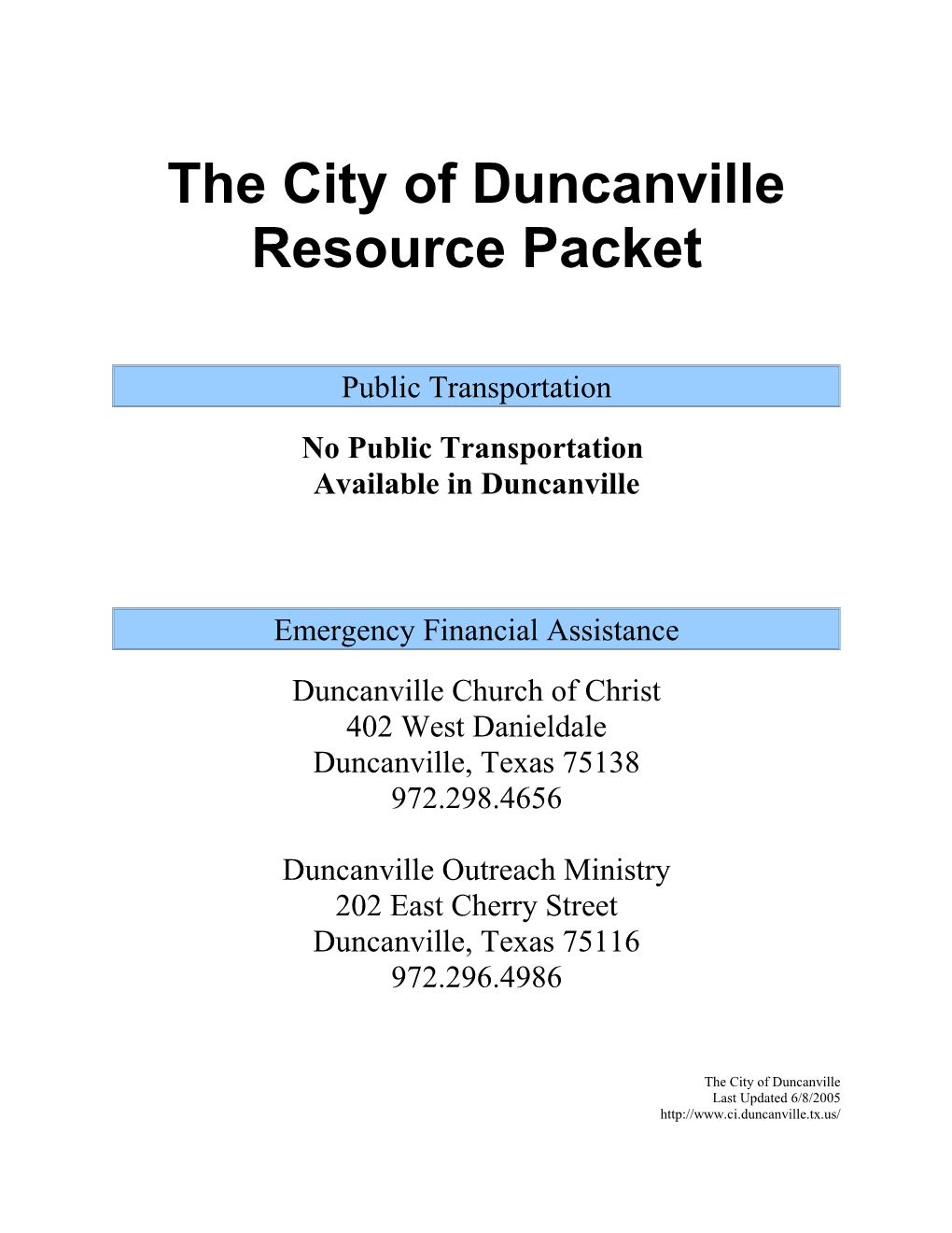 The City of Duncanville Resource Packet