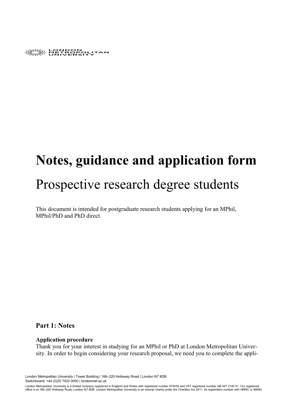 Notes, Guidance and Application Form