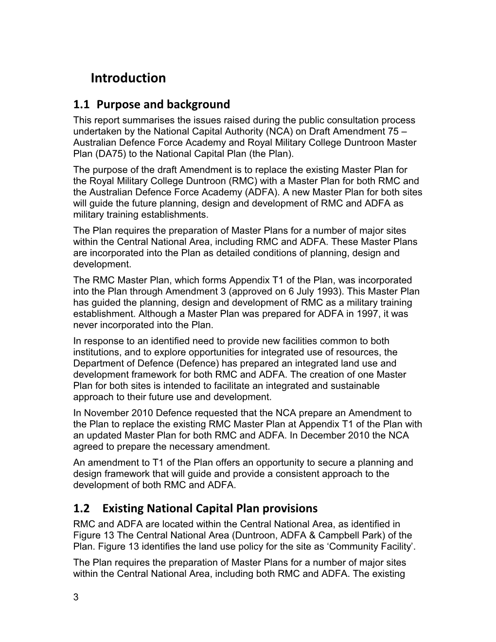 Draft Amendment 75 Australiandefenceforceacademy and Royalmilitarycollege Duntroon Master Plan