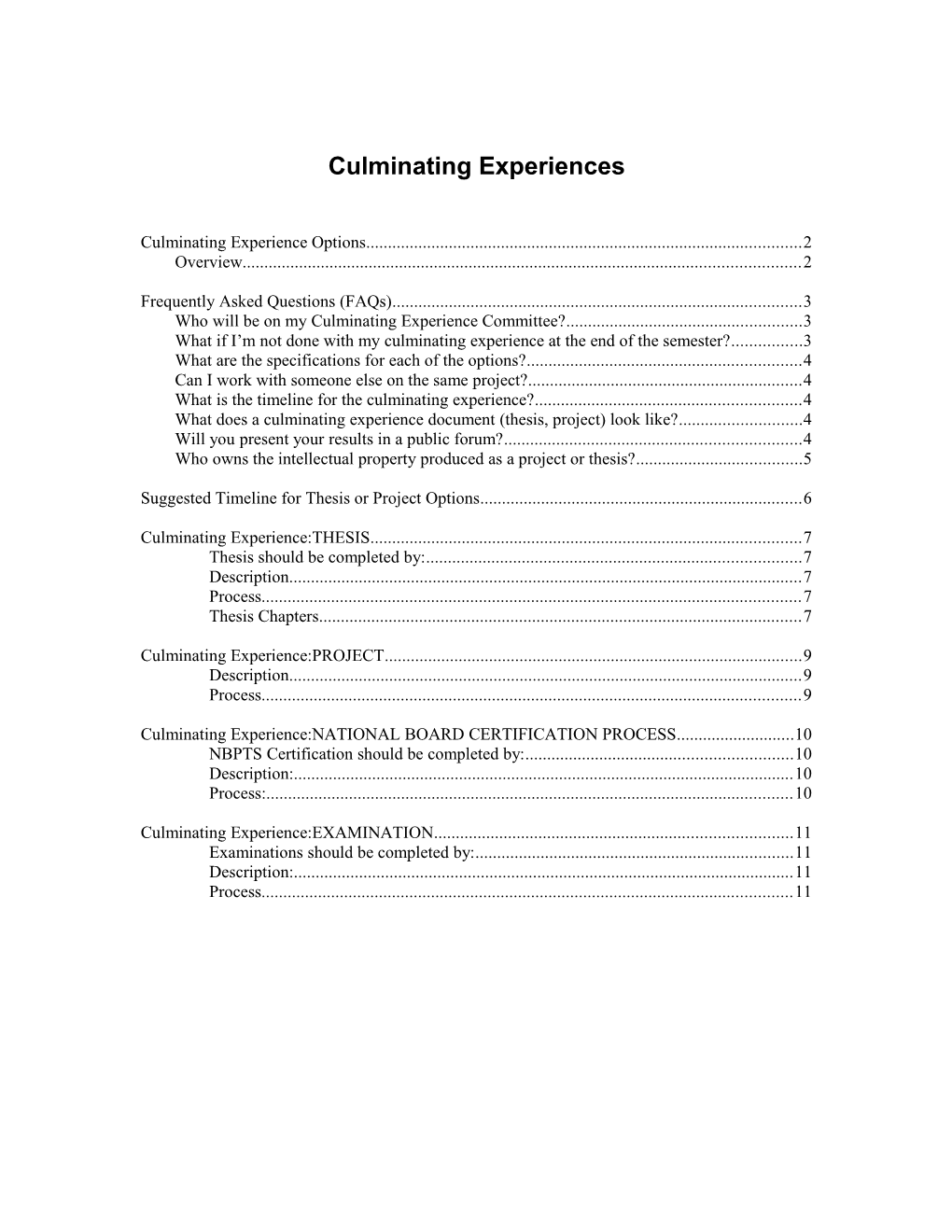 MA in Education Culminating Experiences