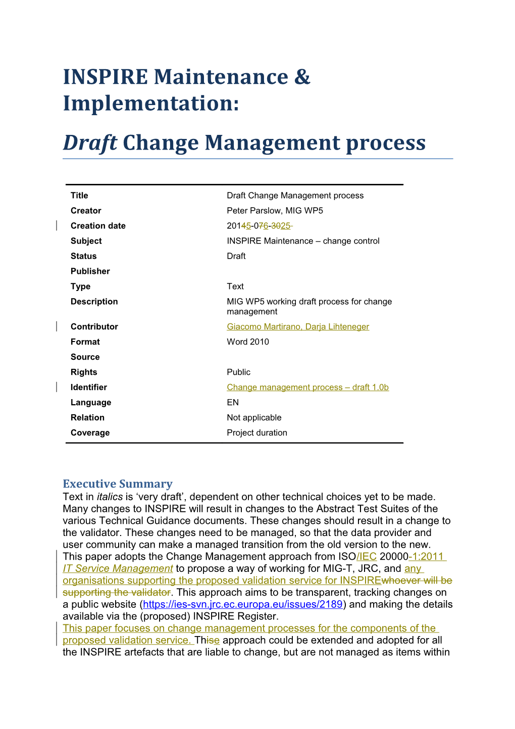 Draft Change Management Process