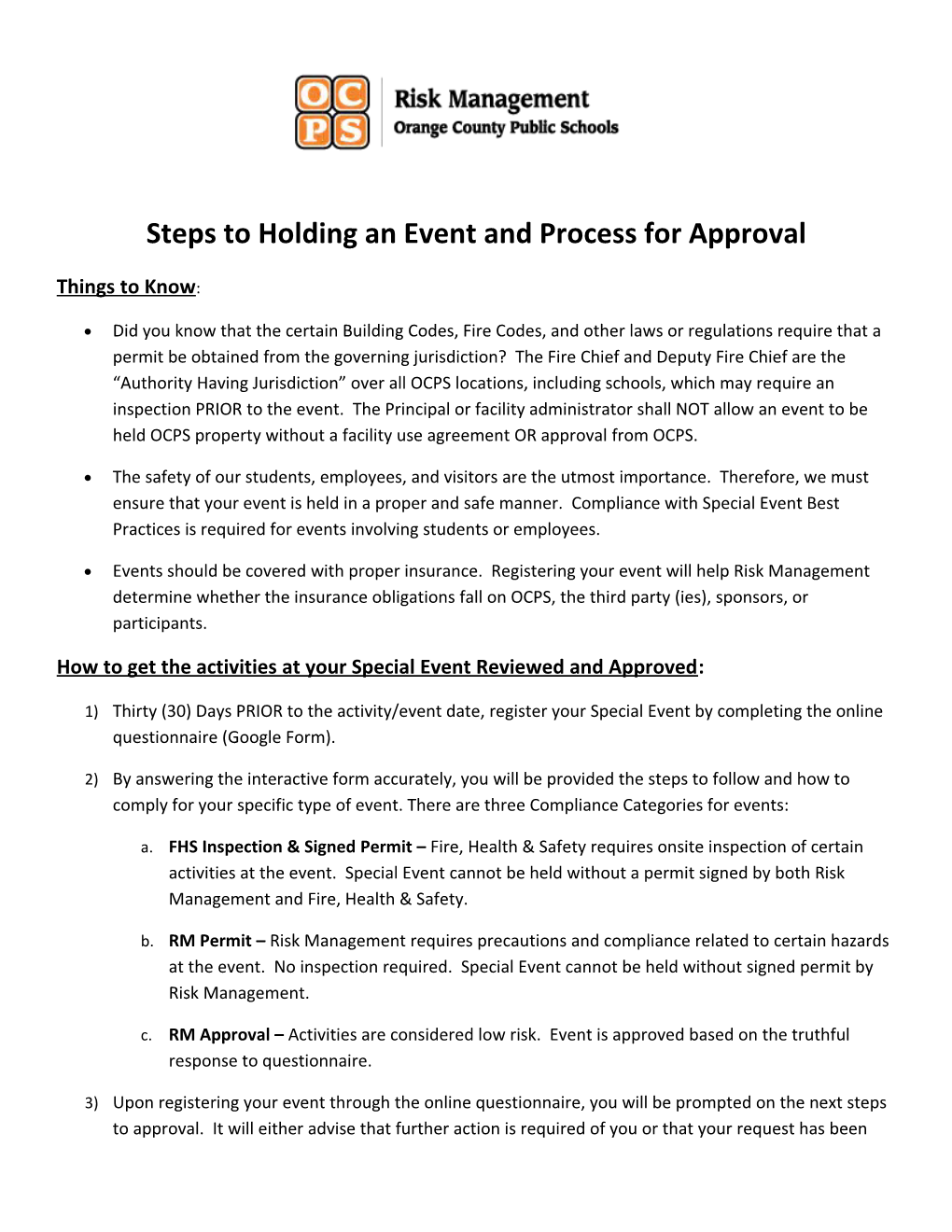 Steps to Holding an Event and Process for Approval