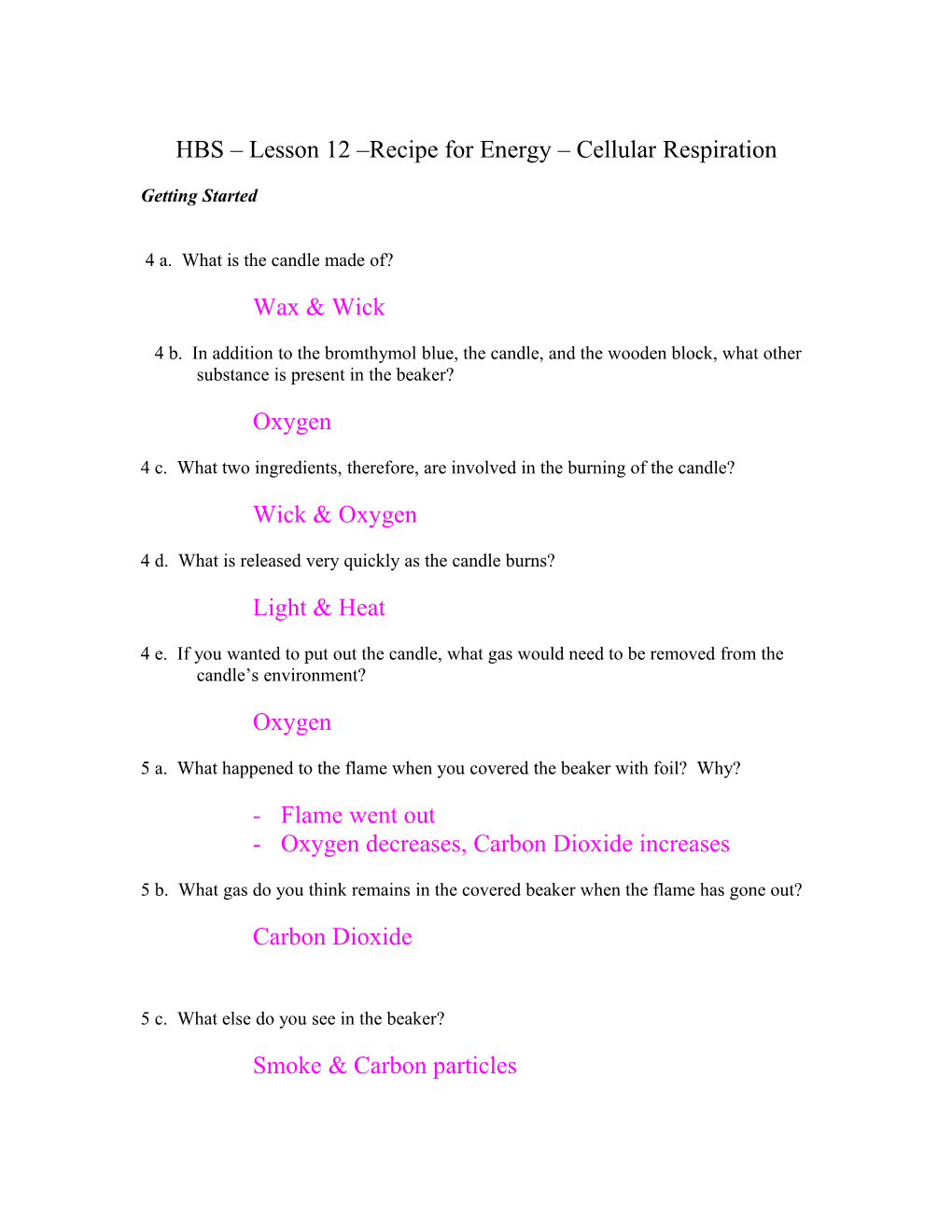 HBS Lesson 12 Recipe for Energy Cellular Respiration