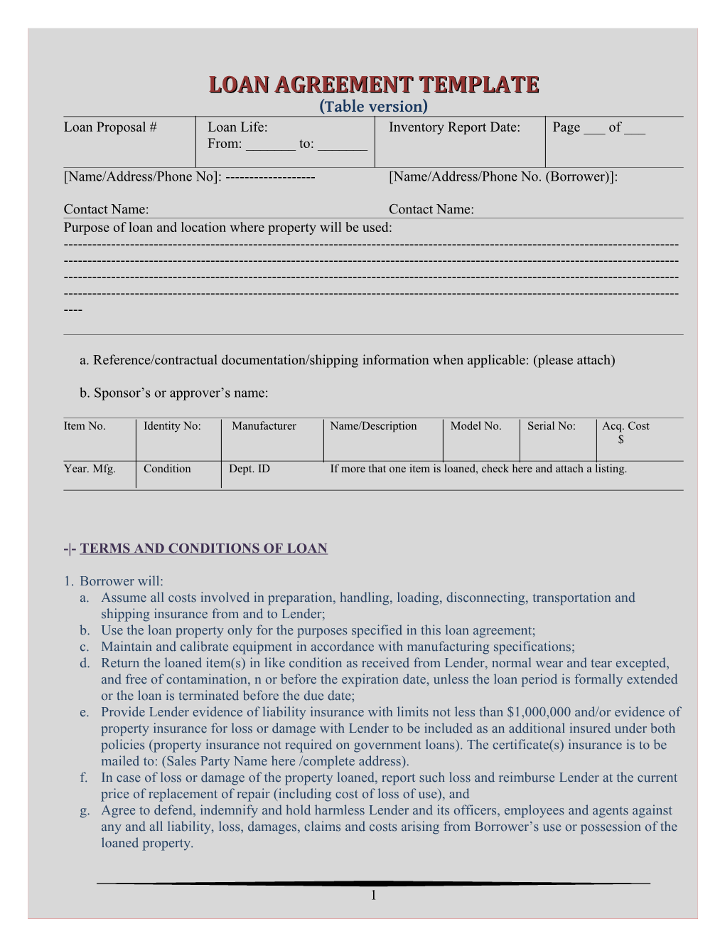 Loan Agreement Form