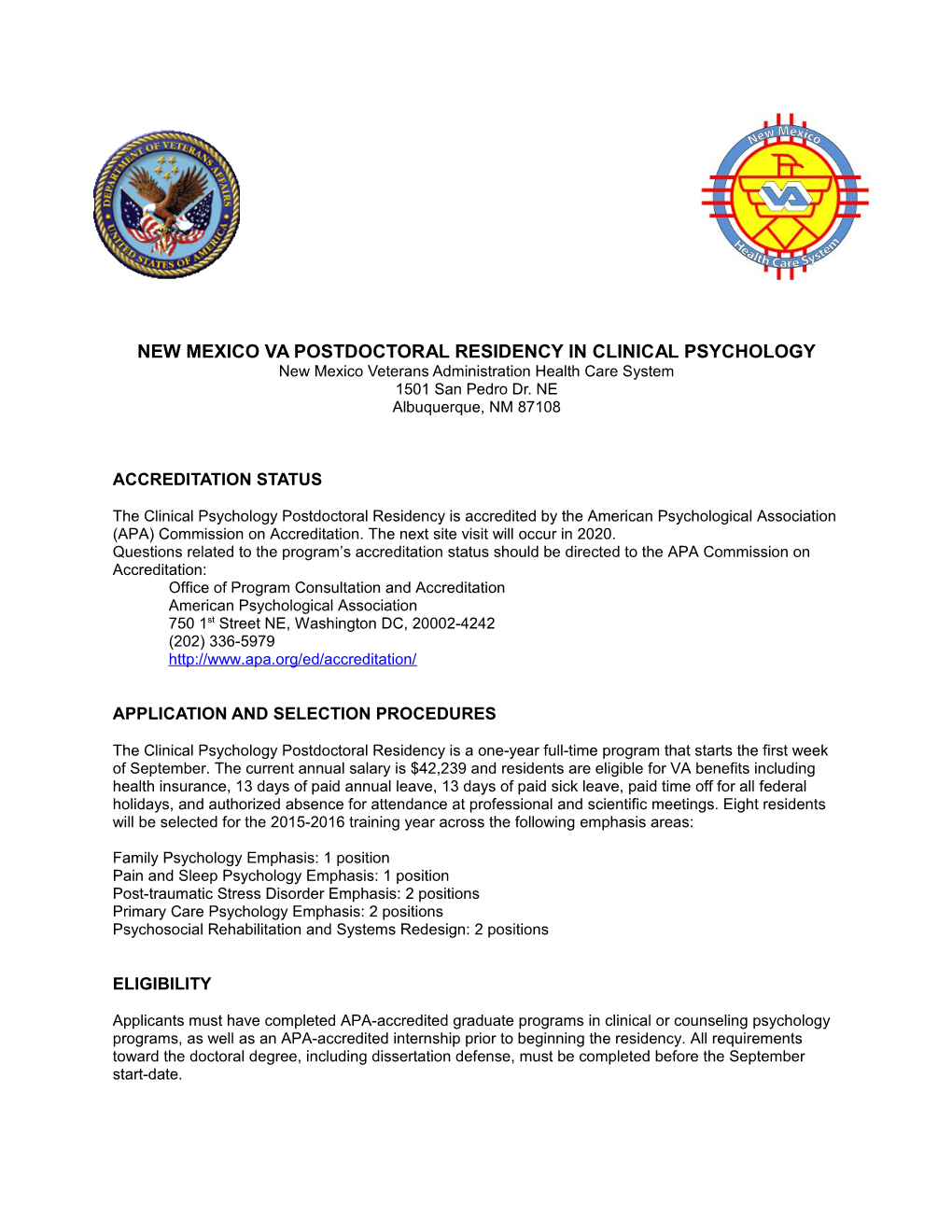 New Mexico VA Postdoctoral Residency in Clinical Psychology