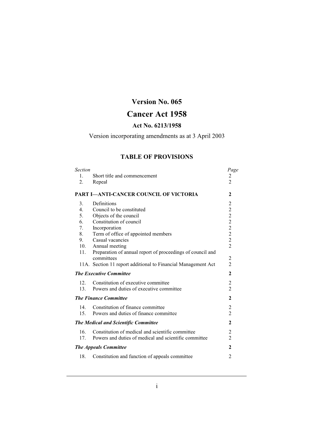 Version Incorporating Amendments As at 3 April 2003