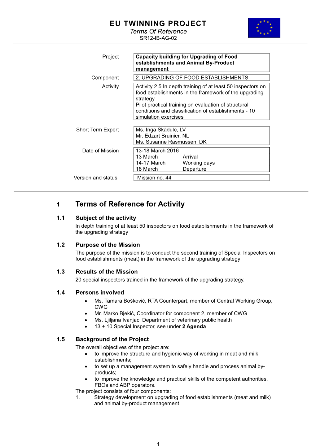 1 Terms of Reference for Activity