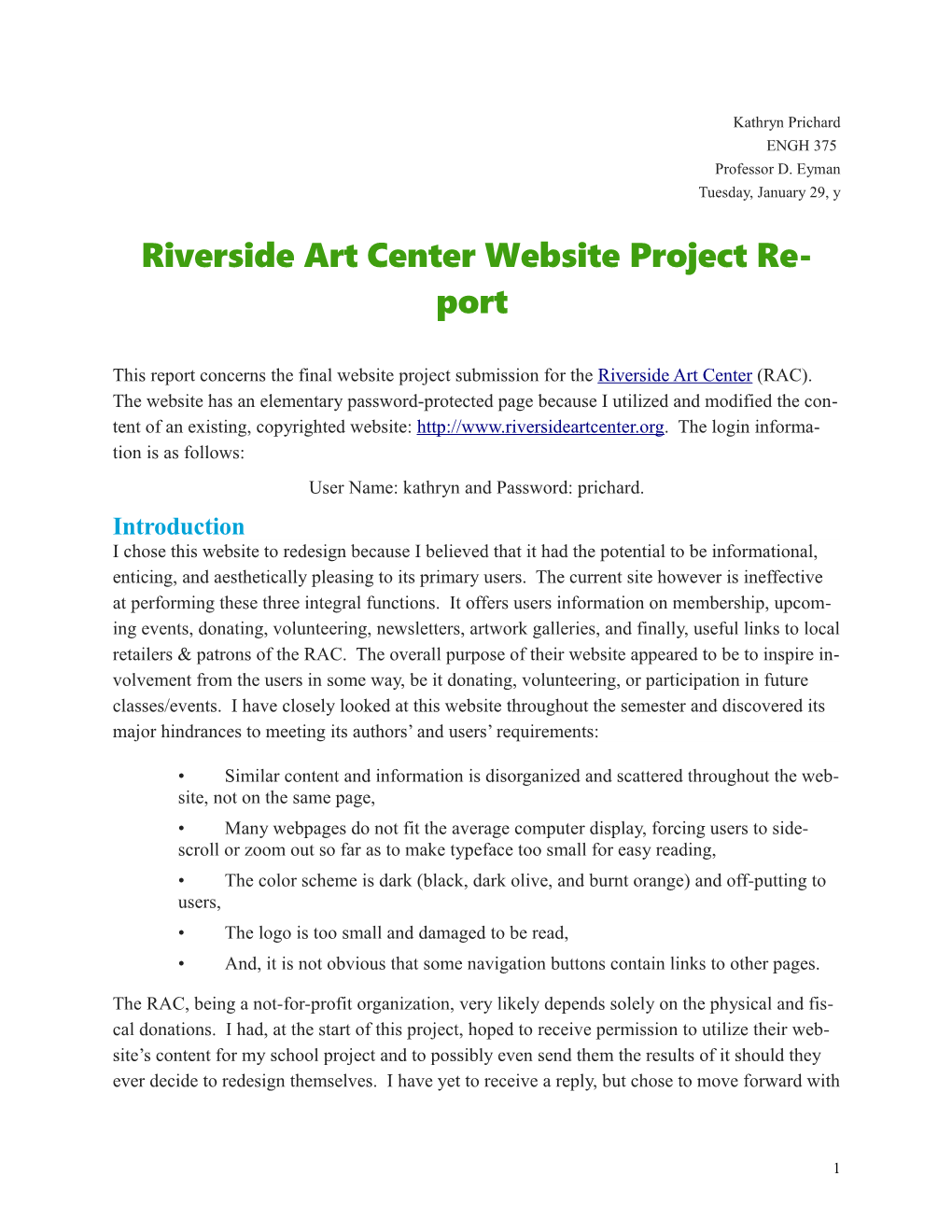 Riverside Art Center Website Project Report