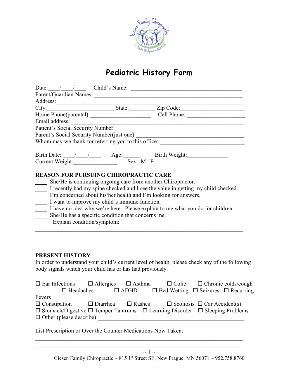 Pediatric History Form