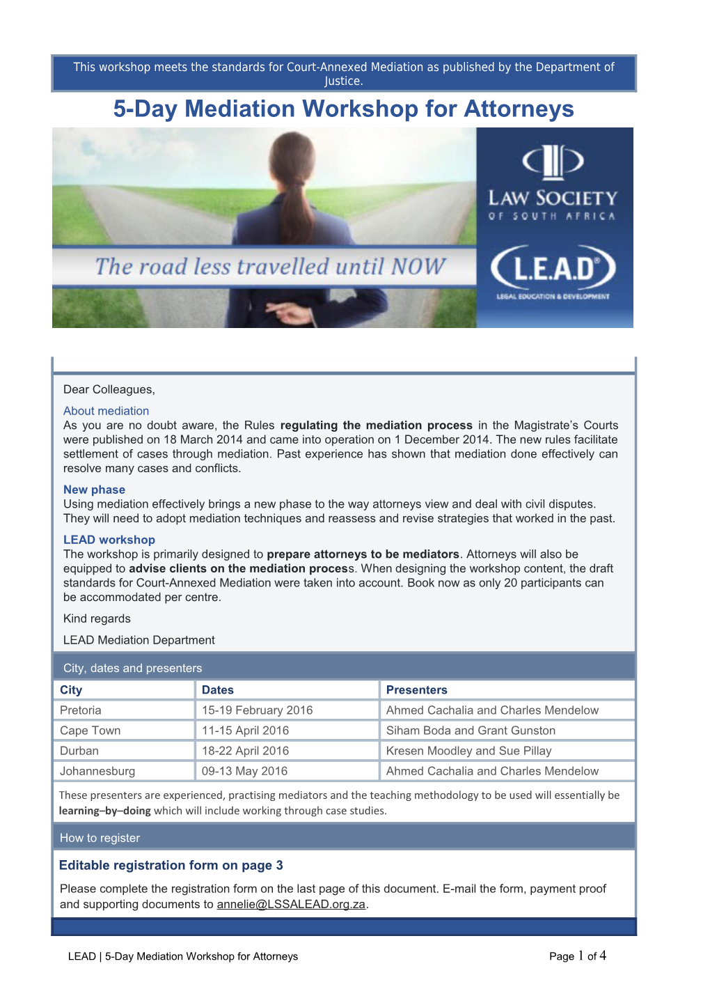 LEAD 5-Day Mediation Workshop for Attorneyspage 1 of 3