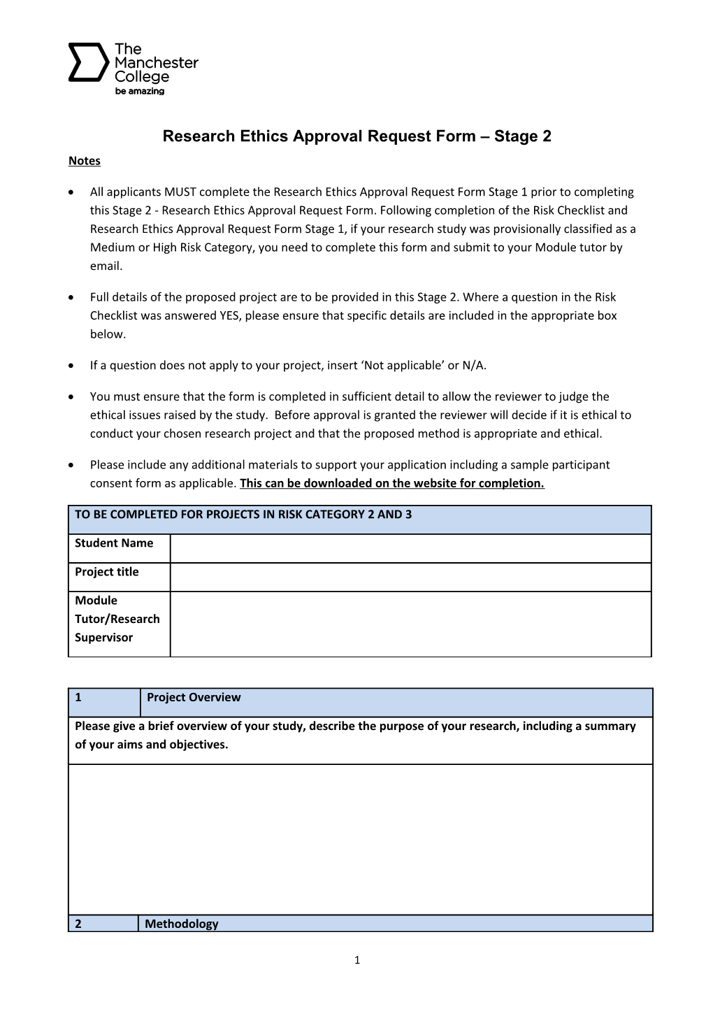 Research Ethicsapproval Request Form Stage 2