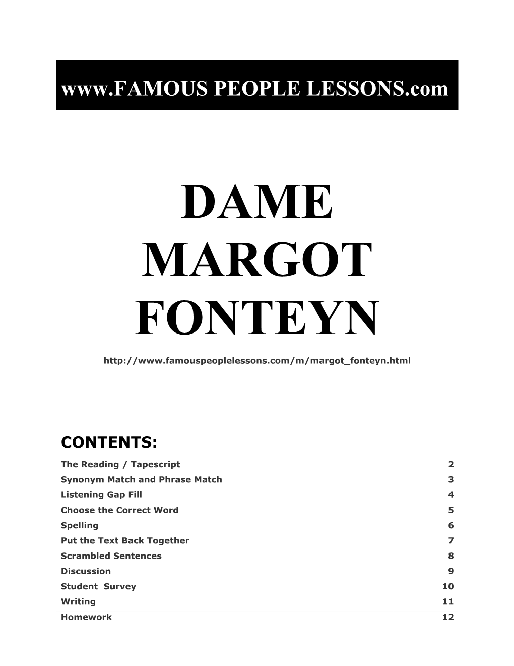 Famous People Lessons - Dame Margot Fonteyn