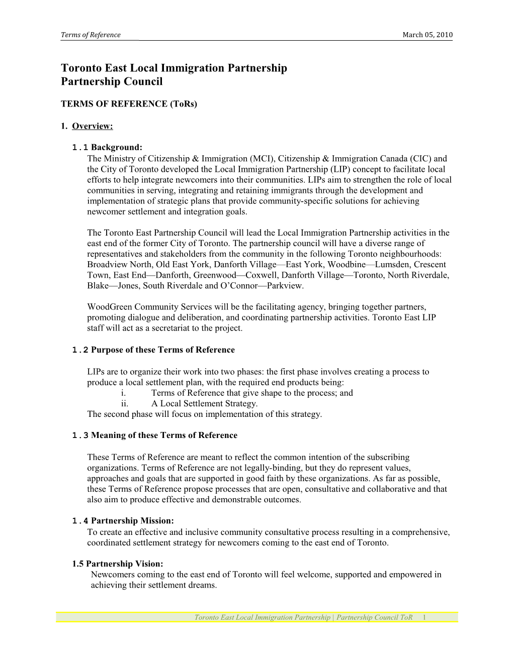 Sample Terms of Reference for a Steering Committee