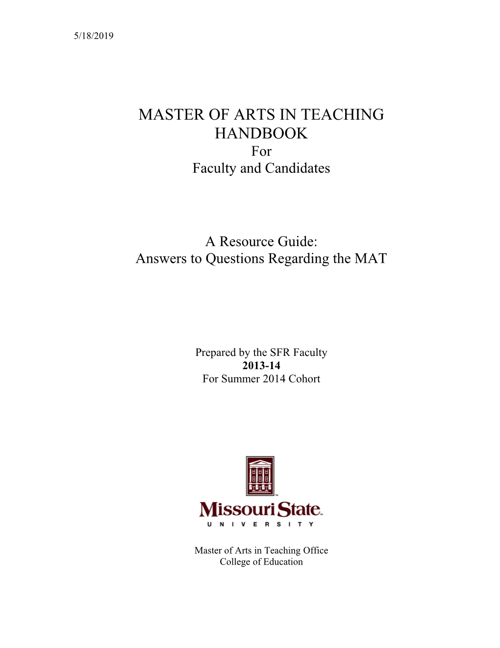 Master of Arts in Teaching