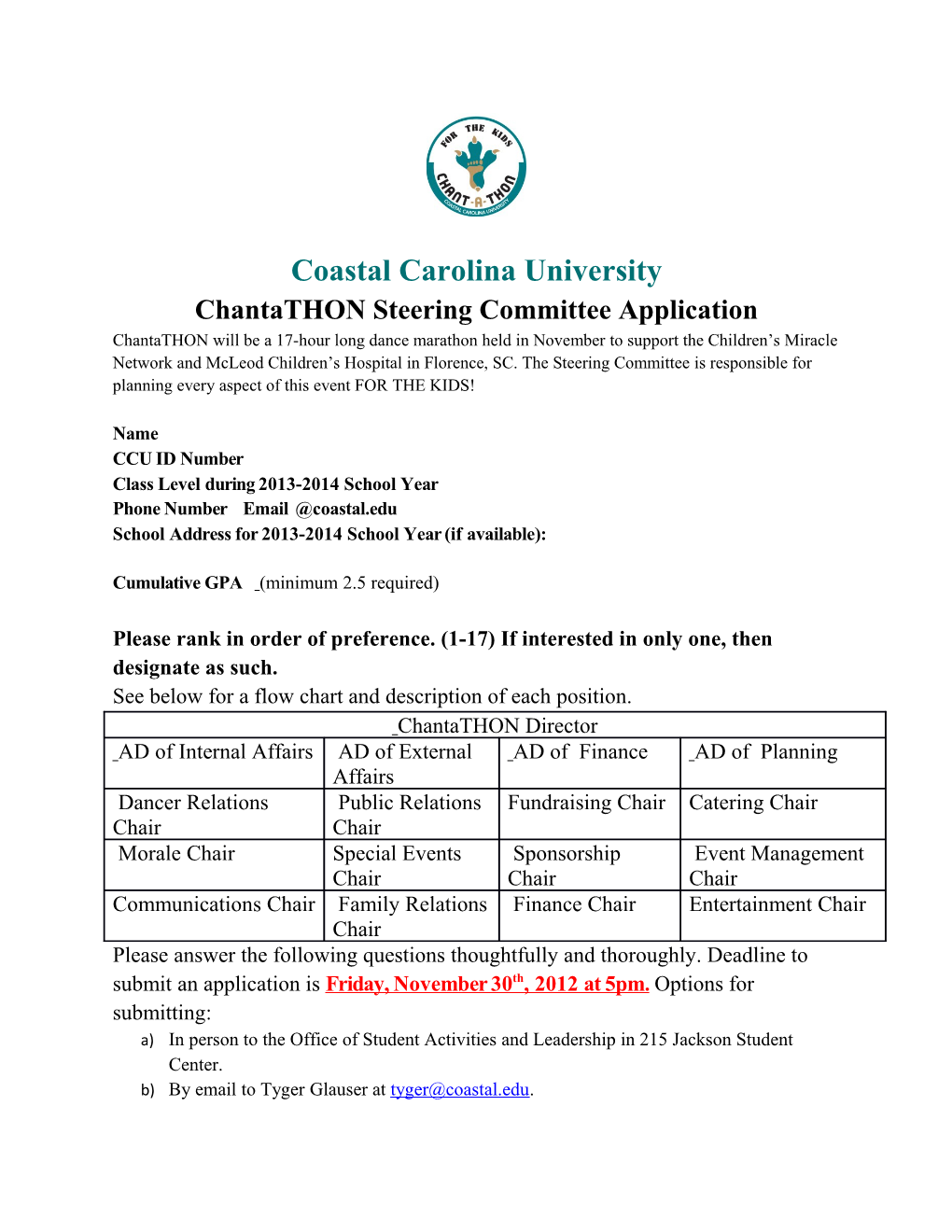 Chantathon Steering Committee Application