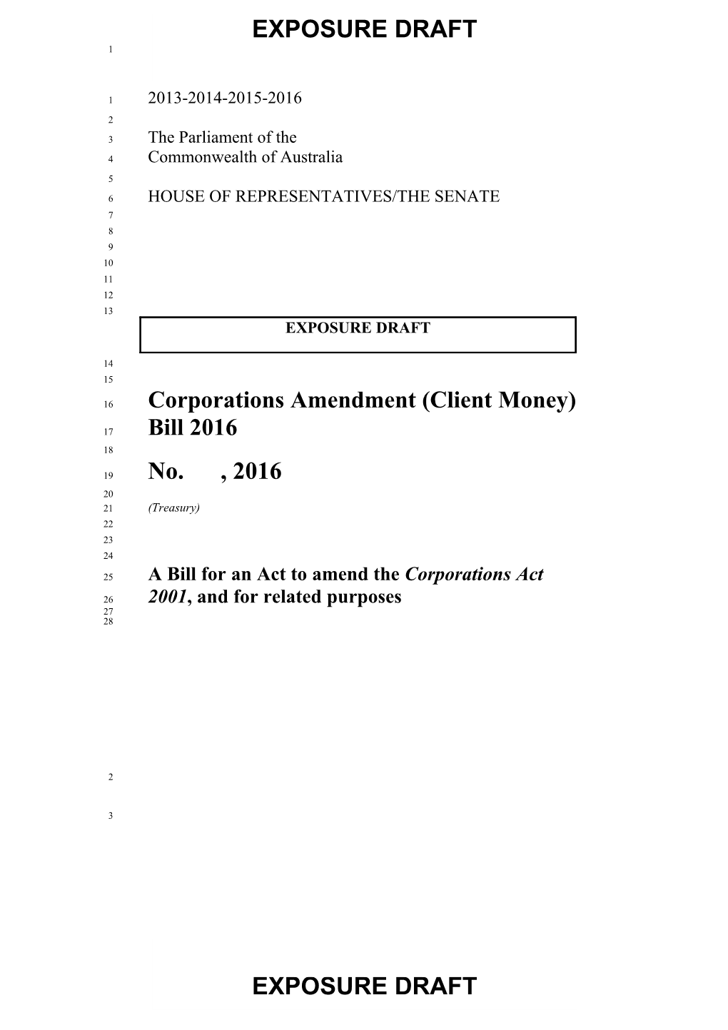 Exposure Draft - Corporations Amendment (Client Money) Bill 2016