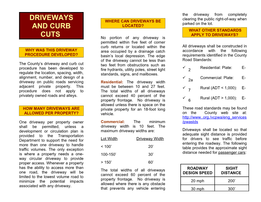 Driveway & Curb Cut Access Policy