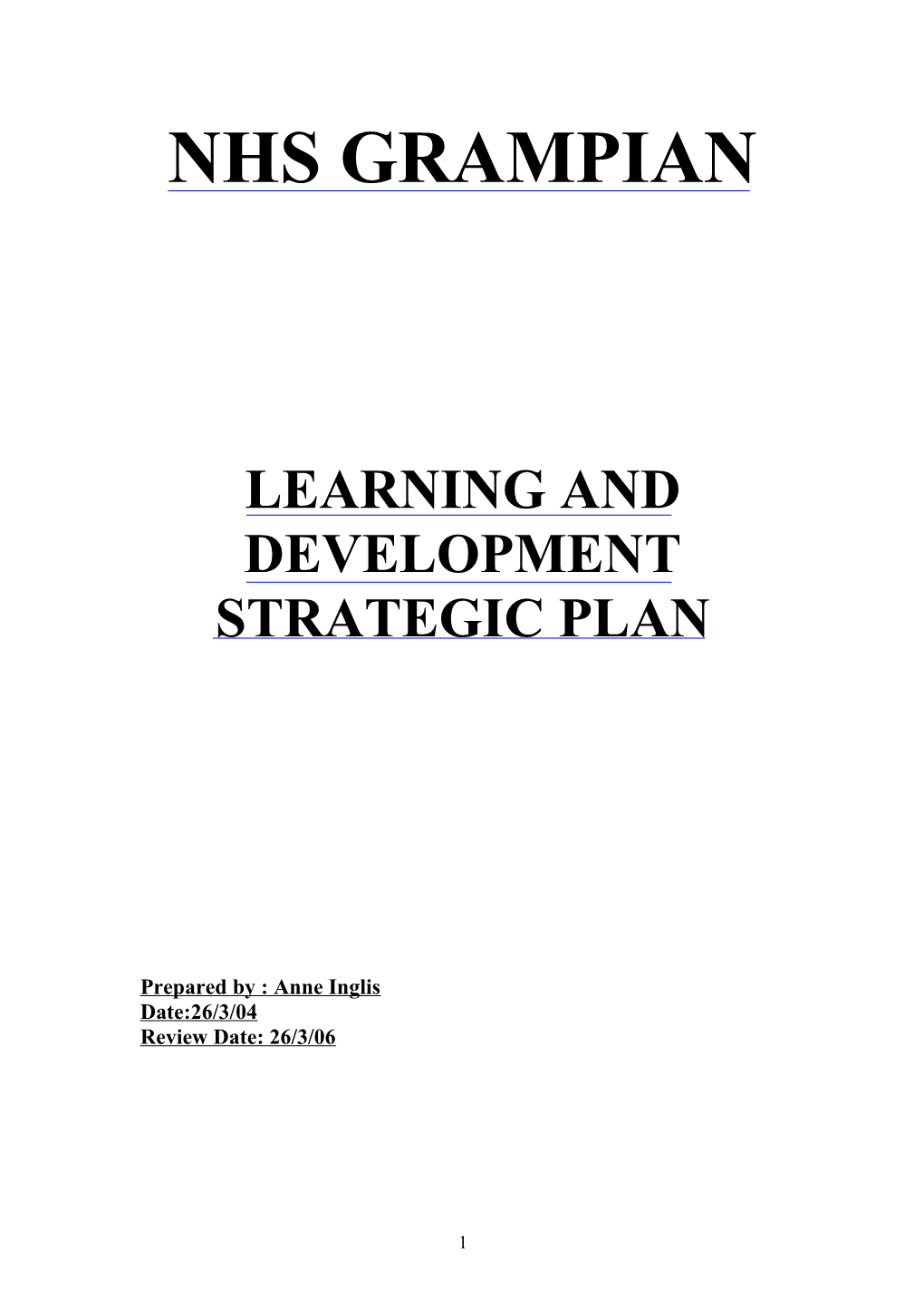 Learning and Development Strategic Plan Discussion Paper