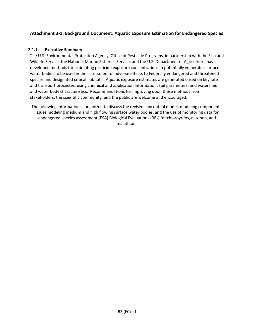 Attachment 3-1: Background Document: Aquatic Exposure Estimation for Endangered Species