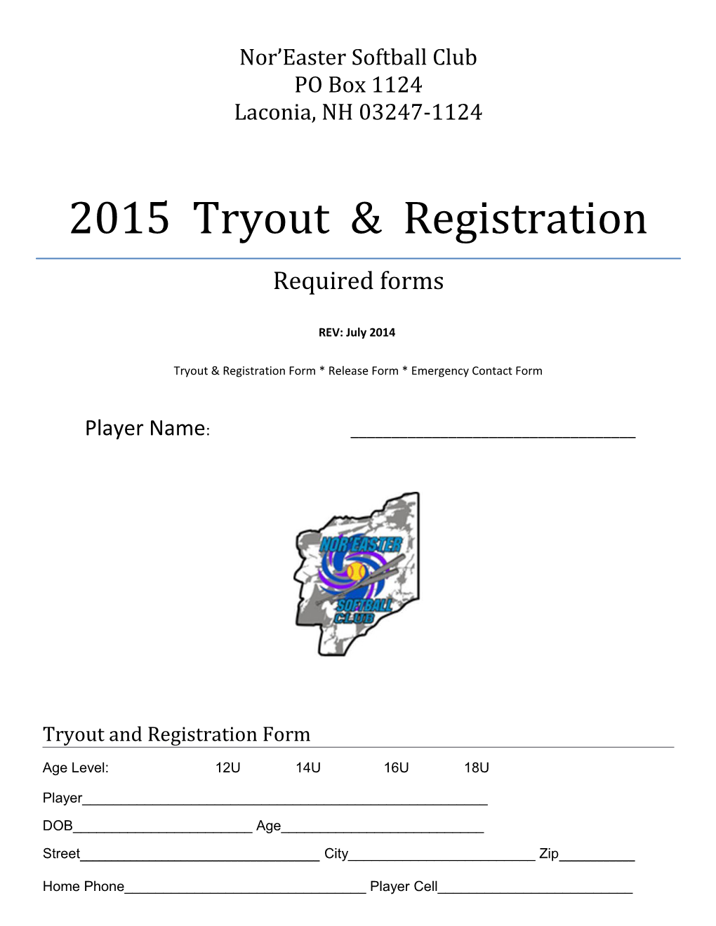 Tryout and Registration Form